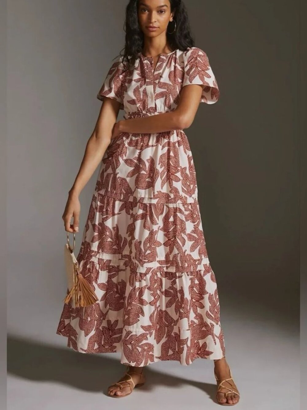 Anthropologie Neutral Dotted Floral Somerset Maxi Dress